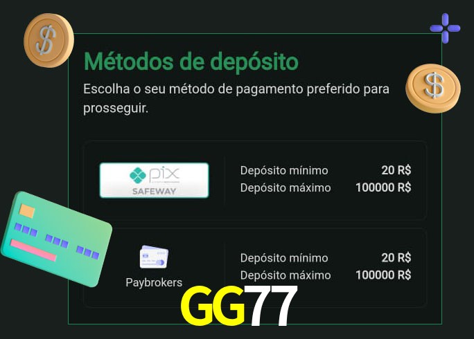 O cassino GG77 oferece uma grande variedade de métodos de pagamento